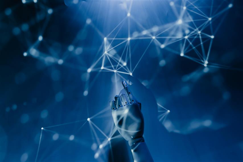 AI stock image with computer hand